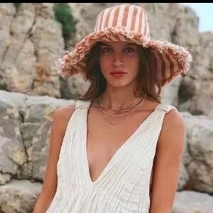 NWT Free People Seaside Stripe Frayed Bucket Hat